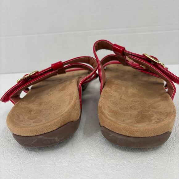 Vionic Misa Slide Sandals Size 9 Red with Gold Tone Buckles Orthotic Comfort - Picture 7 of 8